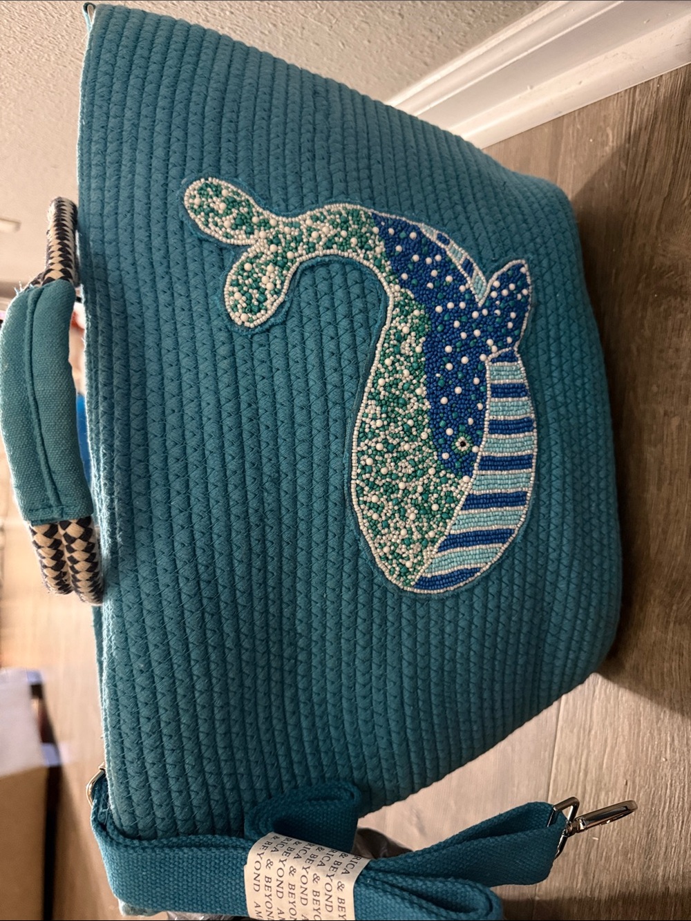 Teal Quilted Whale Appliqué Carry Basket - Brand Unknown